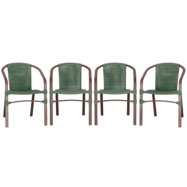 Imagem de 04 Cadeiras Floripa Alumínio Pintura Marrom Trama Original Verde