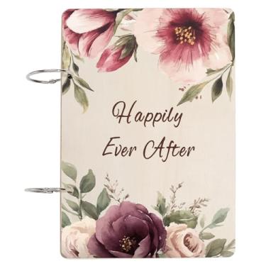 Imagem de CRASPIRE Porta-cartões de felicitações de madeira Happily Ever After Organizador de cartão de madeira fichário livro de planejamento flores guarda aniversário álbum de fotos graduação planejador de