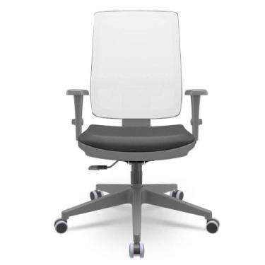 Imagem de Cadeira Brizza Diretor Grafite Tela Branca Assento Vinil Preto Base Re