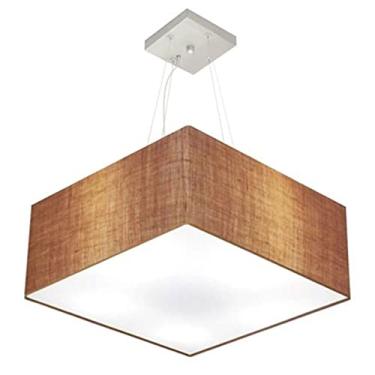 Imagem de Lustre Pendente Quadrado Cúpula Tecido 21/50x50 cm, Vivare Iluminação, Pendente4040 LP, Palha, Médio