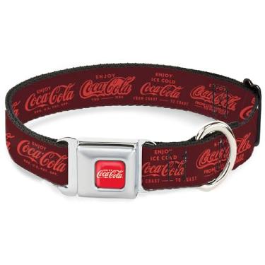 Imagem de Coleira para animais de estimação The Coca-Cola Company, coleira de cachorro, fivela de cinto de segurança de metal, Enjoy Coca Cola Logos Brown Red, 24 a 33 cm de largura