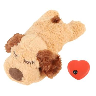 Imagem de Pssopp Brinquedo de Pelúcia de Pelúcia de Pelúcia de Pelúcia Interativa, Imitação de Pelúcia de Batimento Cardíaco Ajuda a Animais de Estimação a Relaxar para o Sono Comportamental de (BROWN)