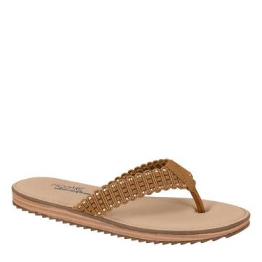 Imagem de Rasteira Tamanco Feminino Conforto Leve Modare 7141.149, Camel, Dourad