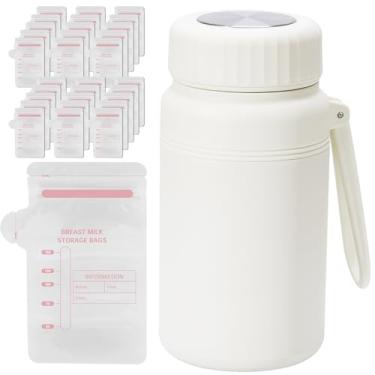 Imagem de NiHome Mamadeira térmica de leite materno com 30 sacos de armazenamento, sem pré-congelamento instantâneo de gelo, copo de aço inoxidável de 963 g mantém o leite frio até 24H, design portátil à prova