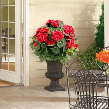 Imagem de Conjunto de 2 árvores de topiaria artificial com estacas de metal, plantas falsas de PE resistentes a UV de 55 cm com flores de begônia para decoração interna/externa, vermelho