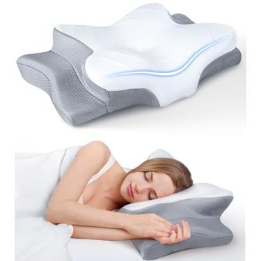 Imagem de Travesseiro ortopédico cervical ajustável, para alívio da dor no pescoço, travesseiro ergonômico de espuma viscoelástica, inodoro, travesseiro para dormir de costas e de lado