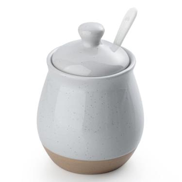 Imagem de famiware Açucareiro Milkyway com tampa e colher, pote de açúcar de cerâmica de 293 ml, dispensador para sal, condimentos, temperos, recipiente de açúcar para café, casa, cozinha e bancada, cinza claro