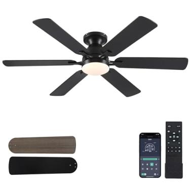 Imagem de Mpayel Ventiladores De Teto Com Luzes - Ventilador Interno Perfil Baixo 52" Controle Remoto/Aplicativo, Montagem Embutida, 6 Lâminas, Led Regulável Dc Reversível Moderno Para Quarto (Preto)