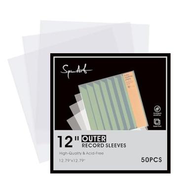 Imagem de SpinArt 50 peças de mangas externas de disco de vinil, manga protetora de vinil branco fosco de 3,94 mm de espessura, mangas externas de 32,79 x 32,79 cm, capas de álbum LP duráveis e sem rugas servem