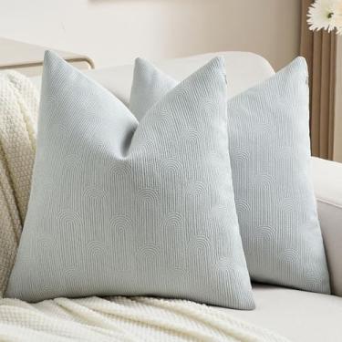 Imagem de FUTEI Capas de almofada decorativas de chenille cinza claro 50 x 50 cm, conjunto de 2, capa de almofada macia e aconchegante com estampa geométrica, decoração de casa moderna para sofá-cama sala de