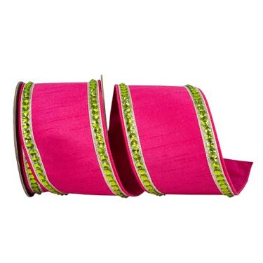 Imagem de Reliant Ribbon Fita de borda com fio Dupioni Deluxe com strass, fúcsia/limão