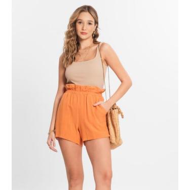 Imagem de Shorts Feminino Linho Select Laranja, M, Laranja