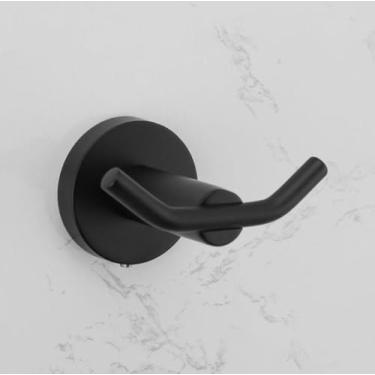 Imagem de Acessórios para banheiro Toalheiro Prateleira Barra Suporte para rolo de papel com capa Suporte para toalha de mão Gancho para roupão Suporte para escova de vaso sanitário Preto (gancho duplo)