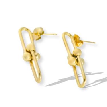 Imagem de Brinco Sinos Grife Moda Blogueira Dourado Aço Inox Delicado - Lojas La