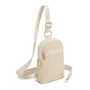 Imagem de Haytijoe Bolsa de palha pequena de verão, bolsa tiracolo com bloqueio de RFID, bolsas femininas de praia, pochetes, Boho branco pequeno, Small