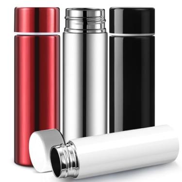 Imagem de Vesici Mini garrafas de água de 125 g, pequena bolsa de aço inoxidável isolada, com bolso, garrafa fina mantém a bebida fria e quente para mulheres, lancheira, café (prata, preto, vermelho, branco