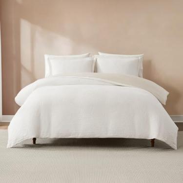 Imagem de Lush Decor Capa de edredom Capstone Whisper, conjunto de 3 peças, Queen Cream - capa de edredom de algodão Queen - Conjunto de cama neutra - Edredom texturizado - Decoração de casa de luxo