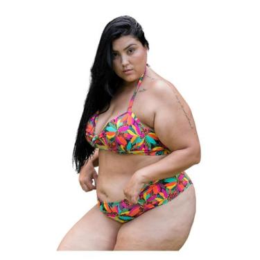 Imagem de Conjunto biquíni feminino plus size com bojo sustentação calcinha late