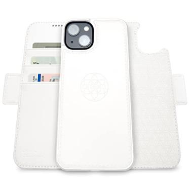 Imagem de Capa Carteira Dreem Fibonacci p/iPhone 14 & iPhone 16e, 2-em-1, case antichoque, couro vegano, capa removível, compatível com acessórios MagSafe. Proteção RFID. Design para homens e mulheres [Branco]