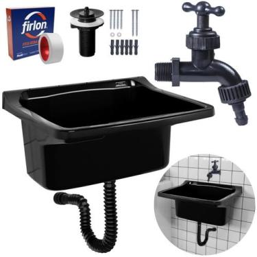 Imagem de Tanque Plástico 40L Lavanderia Preto + Sifão Universal - Astra
