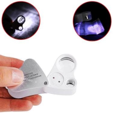 Imagem de Lupa Conta Fio Lente 25x25mm e 50x14mm LED Branco e UV Portátil 9889A 
