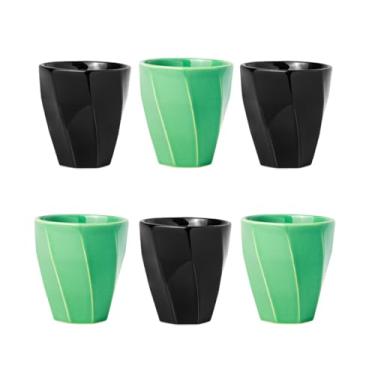 Imagem de Kit 6 Copos Cerâmicos Louça 260ml Design Moderno, Ideal para Café, Chá, Bebidas Quentes, Porta Objetos e Escovas - E-FCS Store (Preto/Tifani)