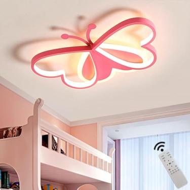 Imagem de BDXKY Luminária de teto LED moderna para quarto de crianças, regulável, regulável com controle remoto, 36 W, lâmpada de teto borboleta rosa para quarto de menina menino bebê sala de estar