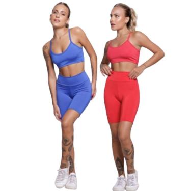 Imagem de KIT 2 Conjunto Top Alça Fina e Bermudinha Suplex Serra e Mar Roupa Para Academia Moda Fitness-Feminino
