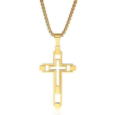 Imagem de COMTRUDE Colar de cruz masculino feminino pingente de cruz de aço inoxidável joias cristãs Jesus ortodoxo oco colar caixa corrente, Aço inoxidável, Sem Pedra Preciosa