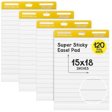 Imagem de ReliThick 4 almofadas forradas com cavalete adesivo, 38 x 45 cm, branco, 30 folhas/bloco, papel gráfico flip grande adesivo para parede, almofadas autoadesivas para escritório, escola, sala de aula