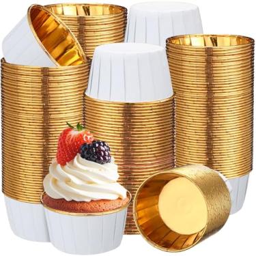 Imagem de Gandeer Pacote com 300 copos de cupcake descartáveis a granel forros de muffin de 113 g para assar, papel de alumínio, mini metálico, descartável, festa, casamento, festival, suprimento (ouro branco