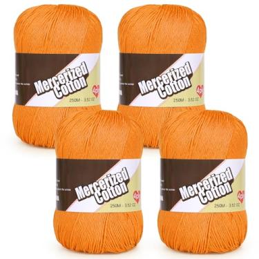 Imagem de Katech Fio de algodão 100% mercerizado para crochê e tricô – Soft Sport Weight CYC #2, 4 novelos de 100 g (100 g), fio de crochê ideal para panos de prato, roupas de bebê, meias, cachecóis (laranja)