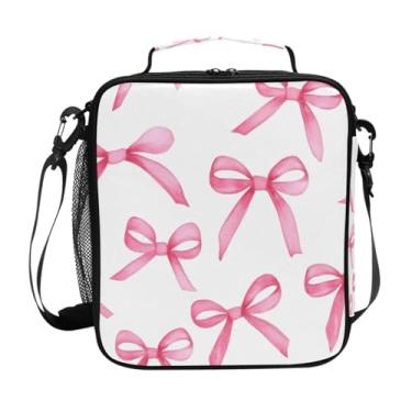Imagem de ALAZA Pink Bows Lancheira infantil isolada, lancheira térmica para preparação de refeições com alça de ombro para meninos e meninas