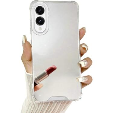 Imagem de YTanazing Capa espelhada para Samsung Galaxy S25 Edge para mulheres e meninas, maquiagem, linda capa de vidro brilhante, espelhada, à prova de choque, com moldura de TPU (poliuretano termoplástico