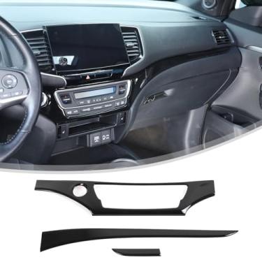 Imagem de HIRUFAIT Painel de painel de painel de painel de console central para Honda Pilot 2016-2022 acessórios protetores de capa decorativa interior material ABS antiarranhões (preto brilhante)