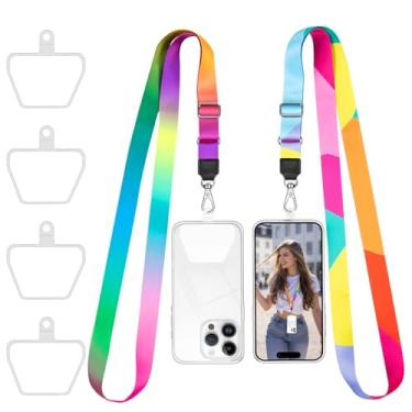 Imagem de Doormoon Cordão de telefone, alças de pescoço ajustáveis universais para chaves de capa de telefone, crachás de identificação compatíveis com iPhone, Samsung, Motorola, LG e a maioria dos smartphones, 2 unidades, arco-íris