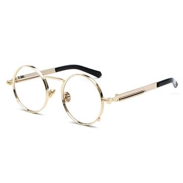 Imagem de Óculos de sol punk masculino e feminino, retrô, redondo, pequeno, vintage, armação de metal, óculos para dirigir, dourado e transparente, BH01