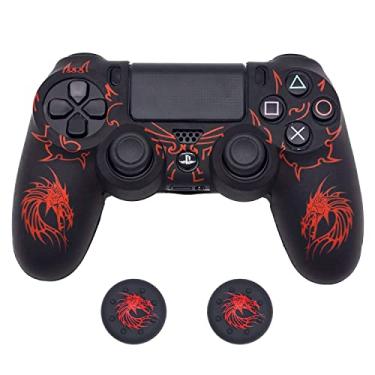 Imagem de Capa protetora de silicone antiderrapante com controle de controle PS4, BRHE DualShock 4 para Sony PlayStation 4/PS4 Slim/PS4 Pro sem fio/controle de gamepad com fio com 2 pinos de polegar, Vermelho
