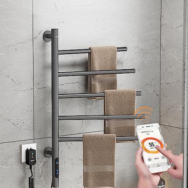 Imagem de Toalheiro Térmico 220v/110v para 5 toalhas, Fio Lado Esquerdo/Direito Cromado, Banho Toalheiro Elétrico Para Casa, Rotação de 180°,Grey