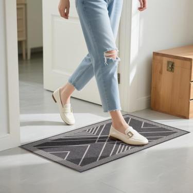 Imagem de HIHUHEN Capacho/tapete de porta antiderrapante com base de borracha – possui absorção de água e proteção de lama, adequado para quartos e áreas de entrada (80 cm x 49 cm, Chevron)