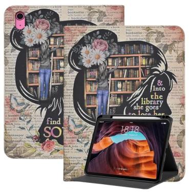 Imagem de Capa giratória para iPad Air de 11 polegadas (M3/M2-2025/2024), iPad Air 5ª geração 2022/4ª geração 2020 10,9 polegadas, Book Lovers Folio PU Leather Stand Capa TPU com suporte para lápis, despertar