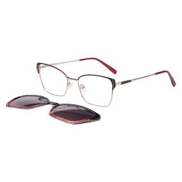 Imagem de Óculos Armação 2 em 1 Clip-On Rus Feminino Dourado Vermelho Frizz Metal