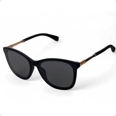 Imagem de Óculos De Sol Solon glasses preto com dourado feminino com detalhes na haste com proteção uv400 + CASE RIGIDA + FLANELA + LIMPA LENTES