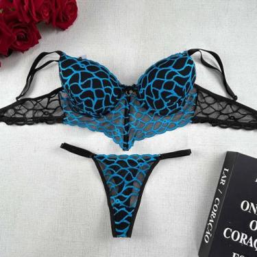 Imagem de Conjunto De Lingerie Sensual Com Bojo Bicolor Fio Dental Luxo - LIke4y
