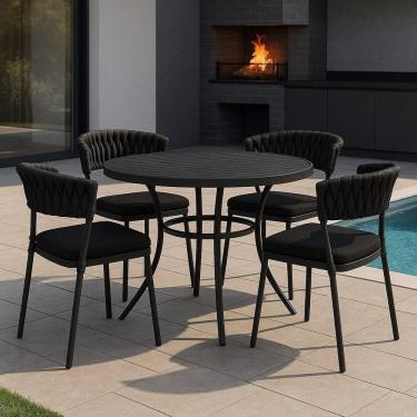 Imagem de Conjunto Alumínio 4 Cadeiras Monaco Trico com Mesa Ripada Malta Preto