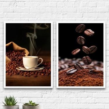 Imagem de Kit 2 Quadros Fotografia Grãos De Café 33X24Cm - Com Vidro
