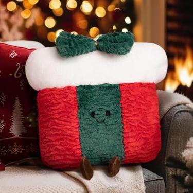 Imagem de Travesseiros em forma de caixa de presente, almofada fofa e macia, almofadas decorativas fofas para festas de Natal, decoração de casa, ao ar livre, vermelho, 29 cm