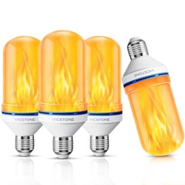 Imagem de Vicstone Lâmpadas LED de chama atualizadas, lâmpadas cintilantes de 4 modos com efeito de cabeça para baixo, lâmpada de fogo E26 para varanda, festa, pátio, casa, Halloween, Natal, interior, exterior