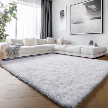 Imagem de ONASAR Tapetes brancos de 15 x 23 cm para sala de estar e quarto, tapete de cabeceira grande e fofo, tapete felpudo macio para berçário, crianças, meninas, adolescentes, dormitório, casa, escritório