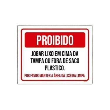 Imagem de Kit 3 Placas Proibido Jogar Lixo Em Cima Da Tampa - Sinalizo